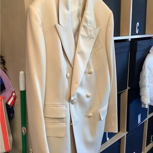 Gucci Cream Double-Breasted Tuxedo Blazer
